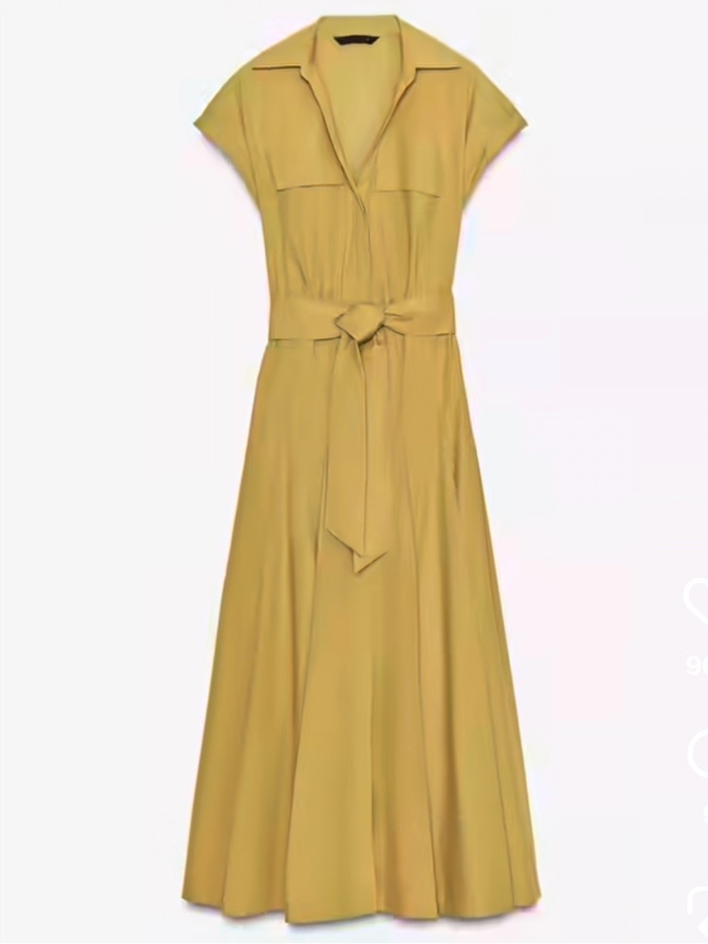 Zara RARE Poplin Mustard Yellow Shirt Dress Belted Cap Sleeves Lapel Collar Med